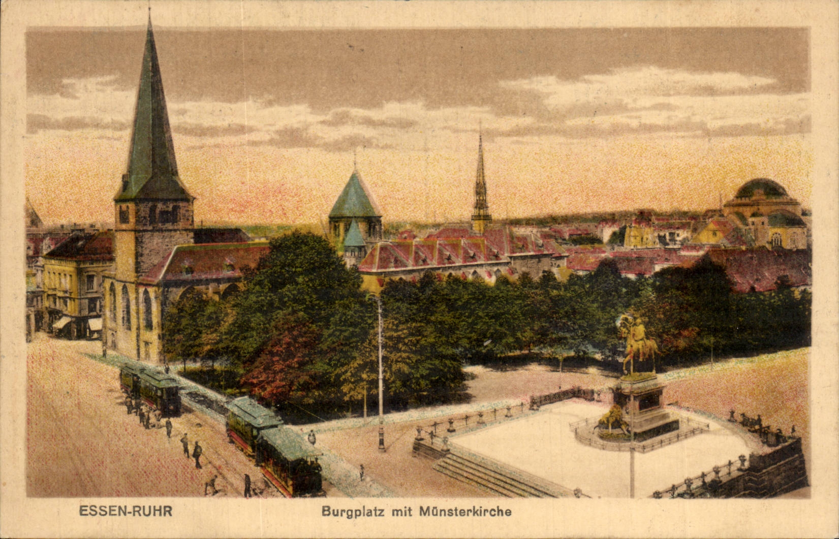 CPA Essen the Ruhr Burgplatz put Munsterkirche