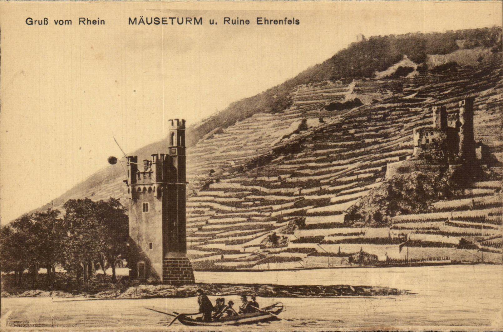 CPA Gruss vom Mauseturm U Ruins Ehrenfels