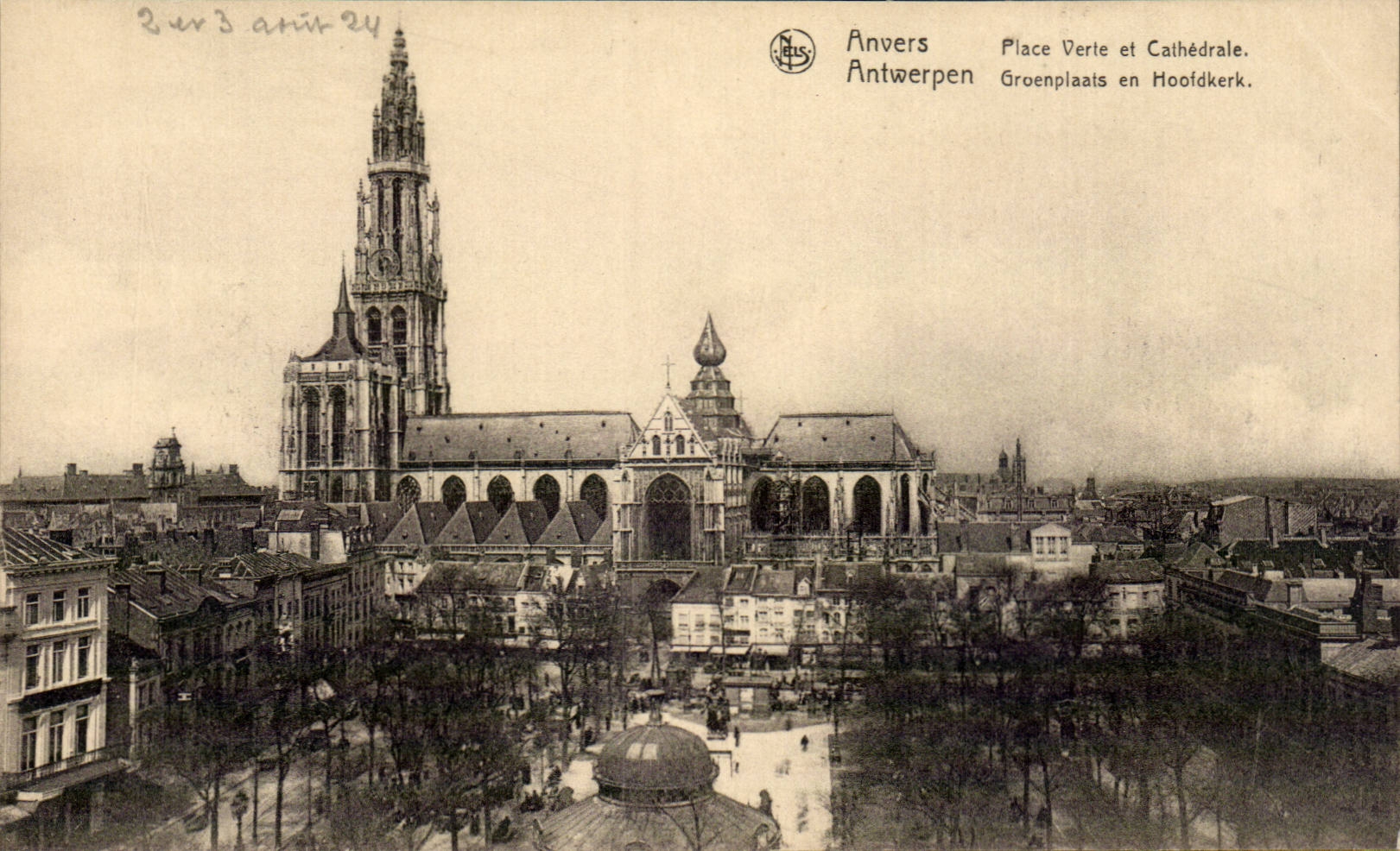 CPA Belgien Antwerpen setzt Grun und Kathedrale