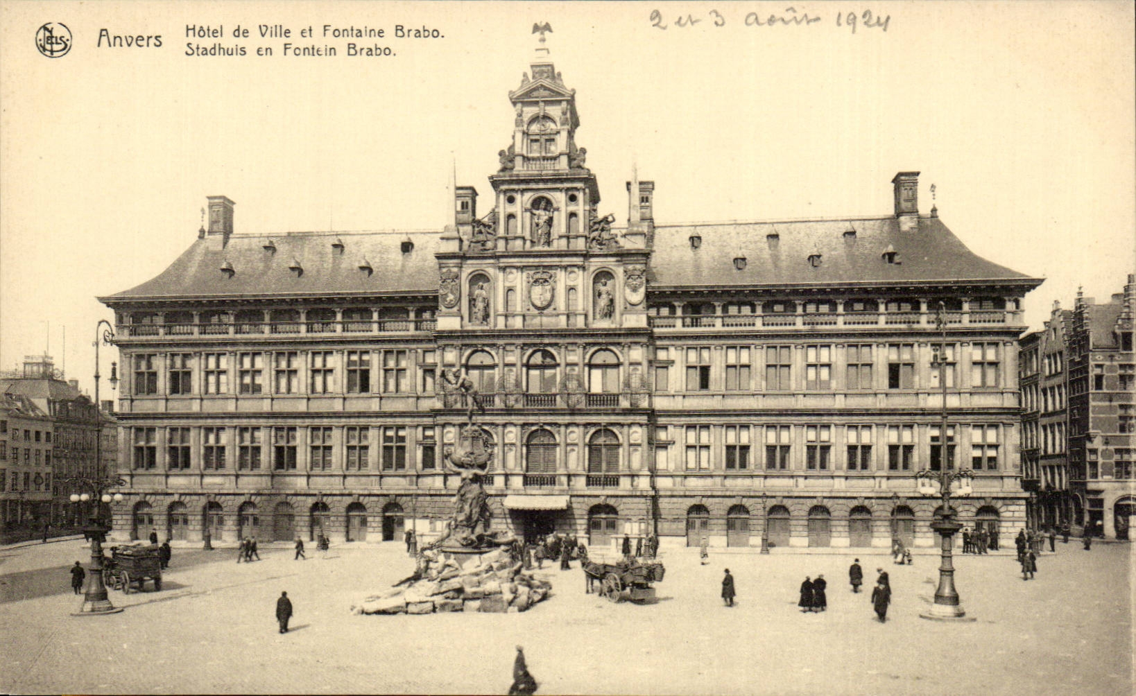 CPA Belgien Antwerpen Rathaus und Brabo Brunnen