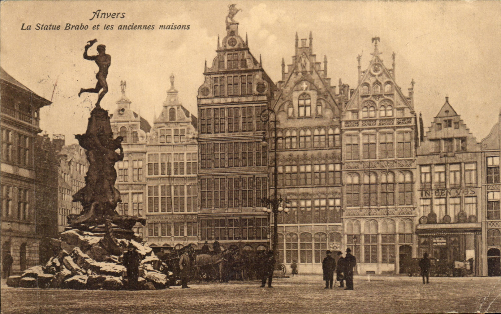 CPA Belgien Antwerpen Statue Brabo und alte Hauser
