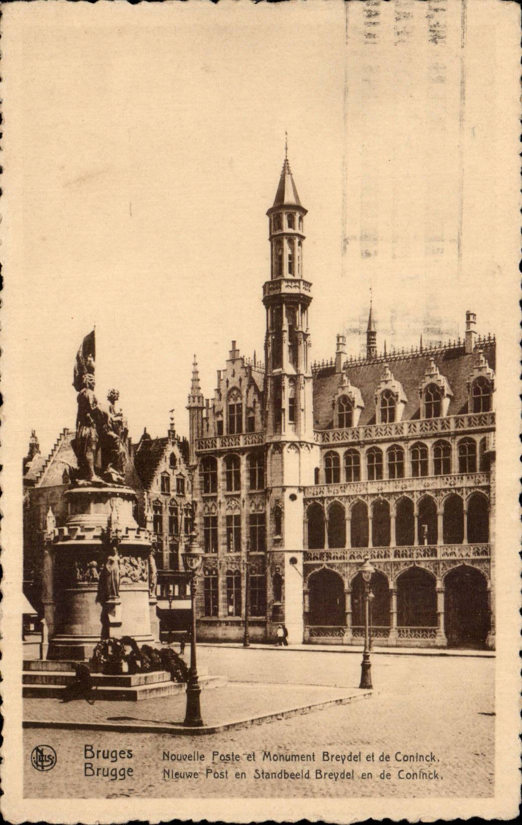 CPA Brugge Nouvellepfosten und Breydel Denkmal und von Coninck