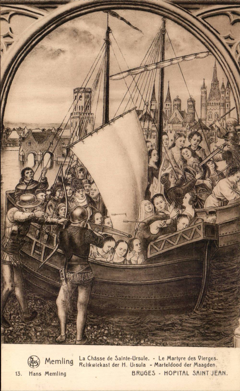 CPA Memling La chasse de Sainte Ursule Le martyre des vierges