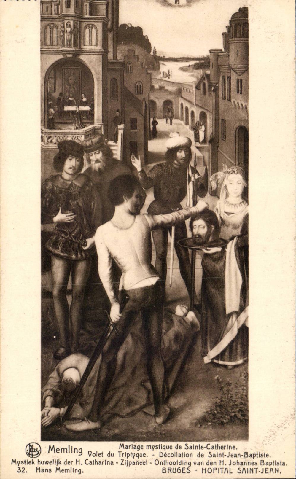 CPA Belgique Memling Mariage mystique de Sainte Catherine Volet du triptyque Decollation de Saint Jean Baptiste Bruges