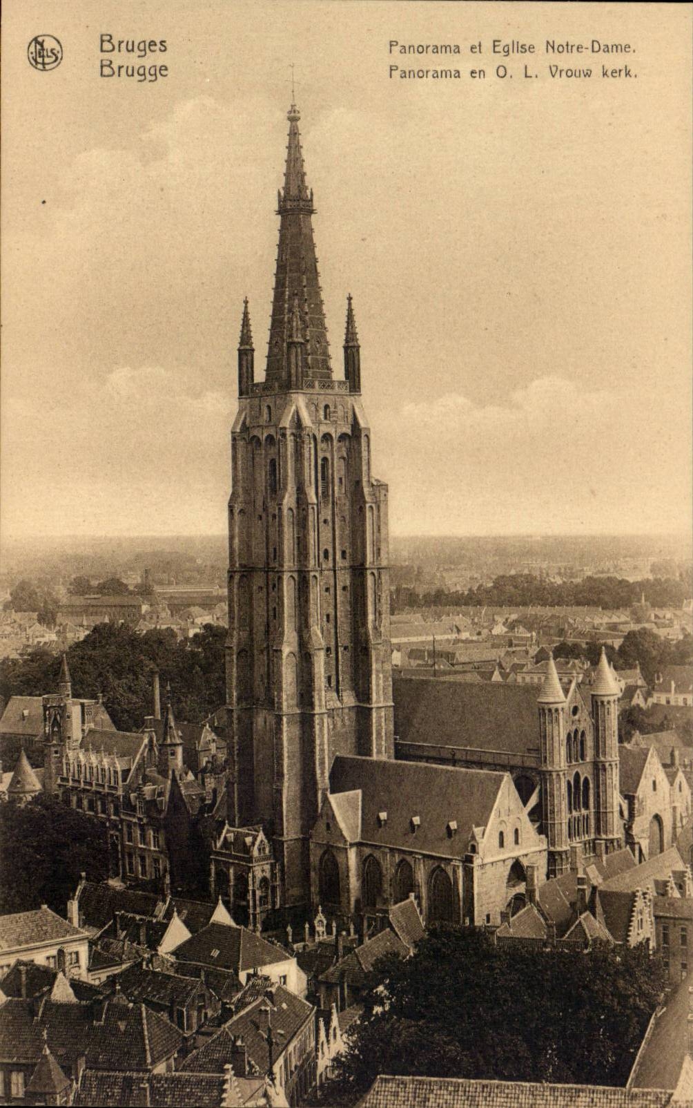 CPA Belgien Brugge Panorama- und Notre Dame-Kirche