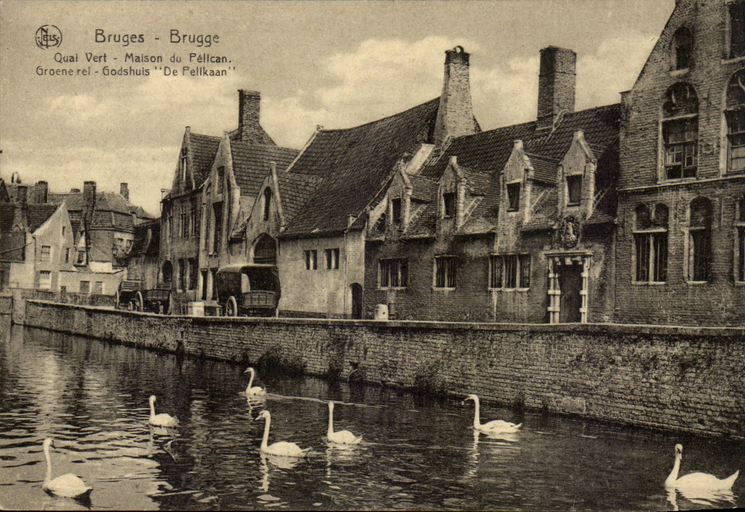 CPA Belgium Bruges green Quay House of the pelican