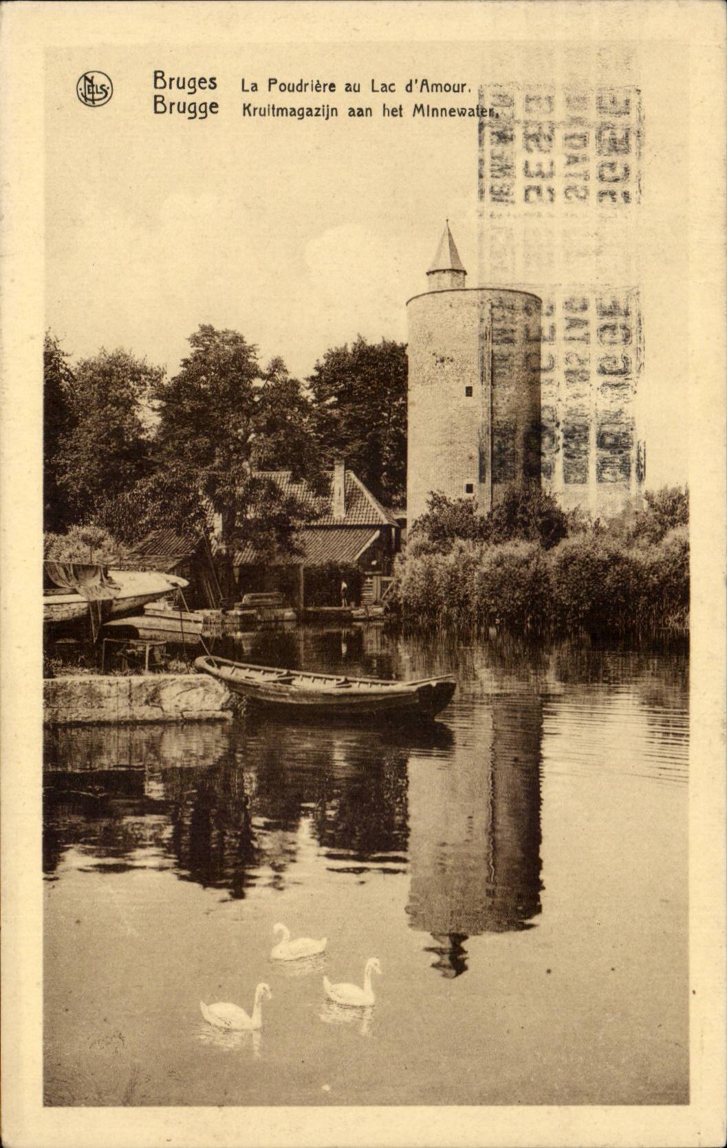 CPA Belgium Bruges the explosives magazine with the lake of love