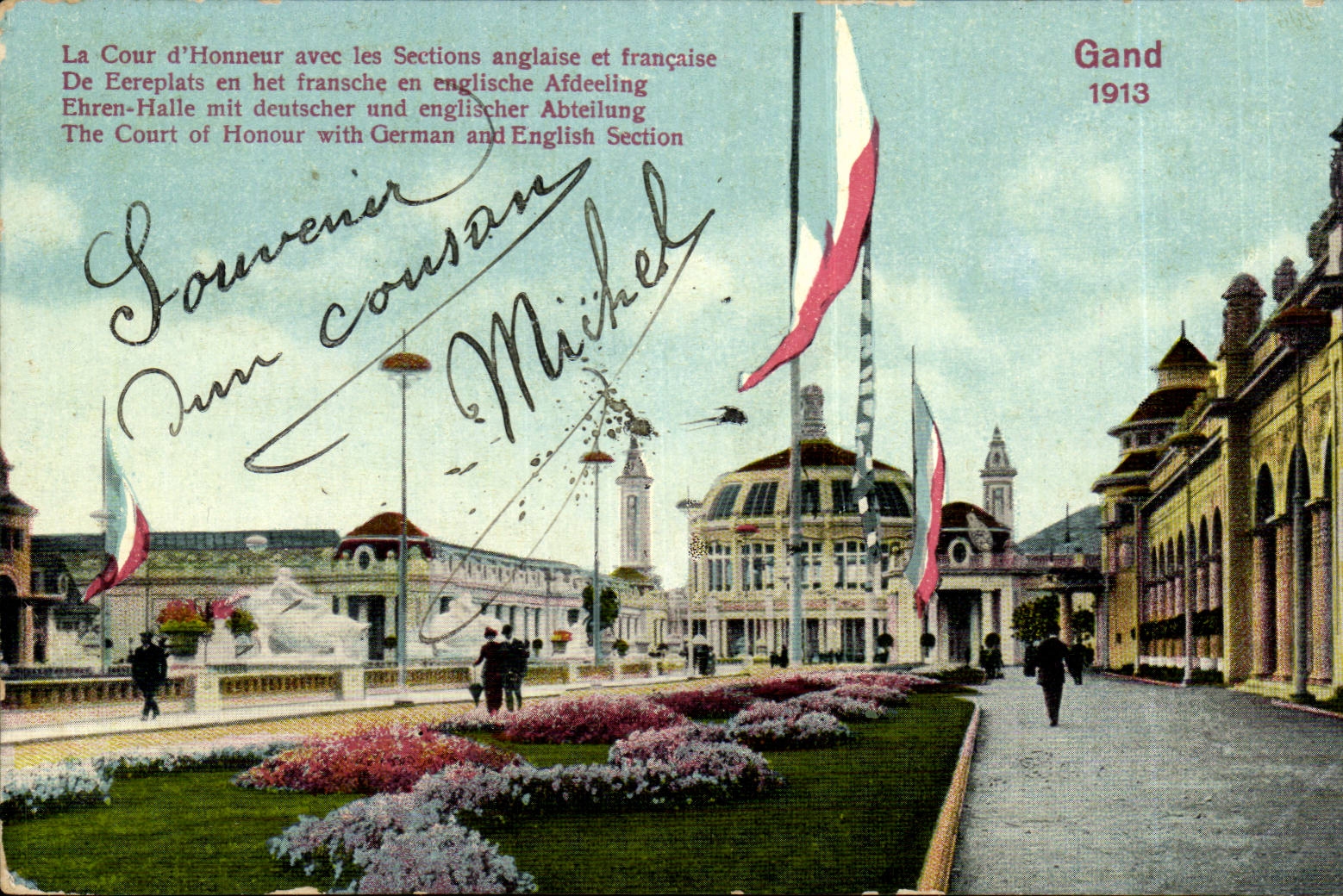 CPA Ghent 1913 Main courtyard with the sections English and French