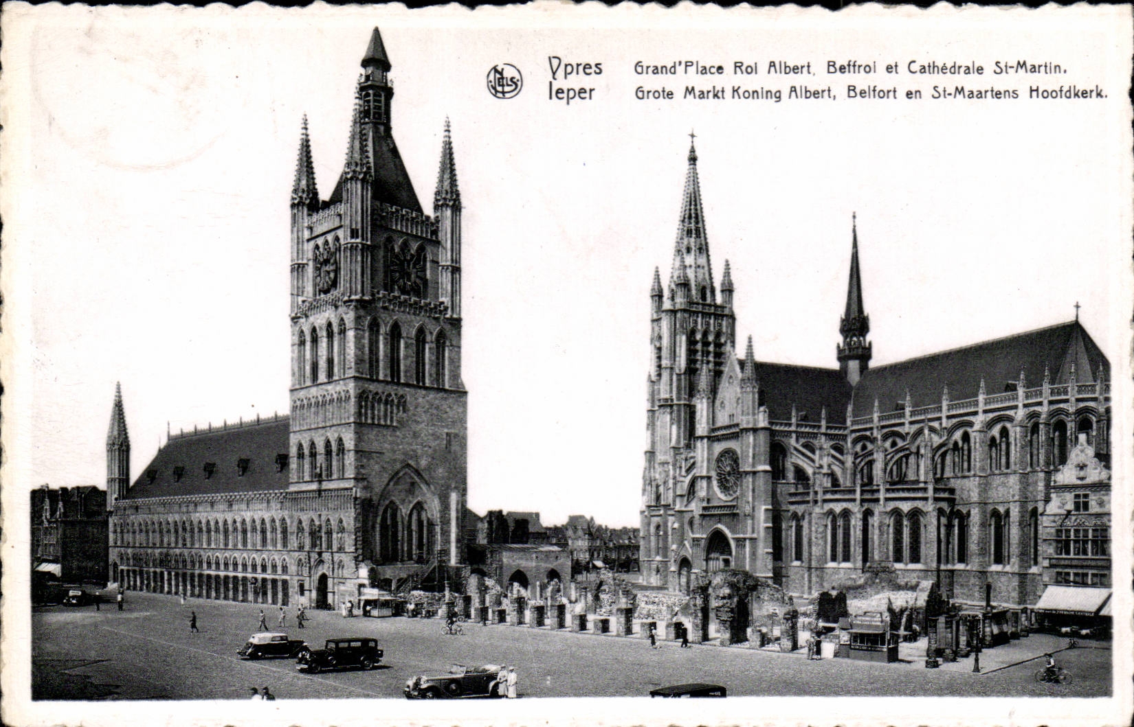 CPA Belgium Ypres Grand places King Albert Beffroi and cathedral St Martin