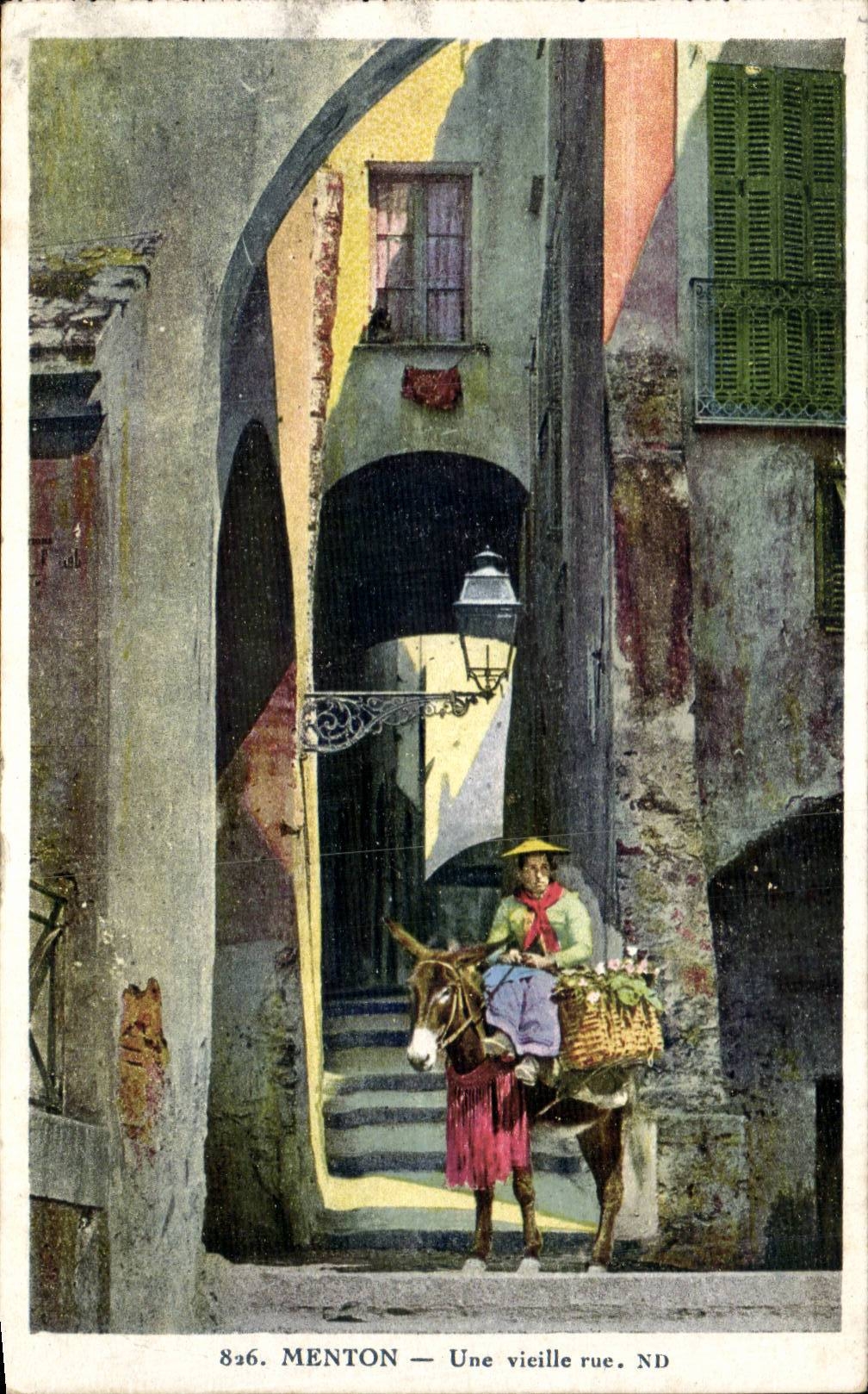CPA Menton an old street Ass donkey