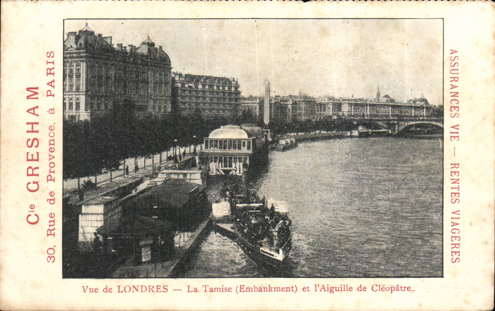 Great BRitain London the Thames Embankment and the needle of Cleopatre