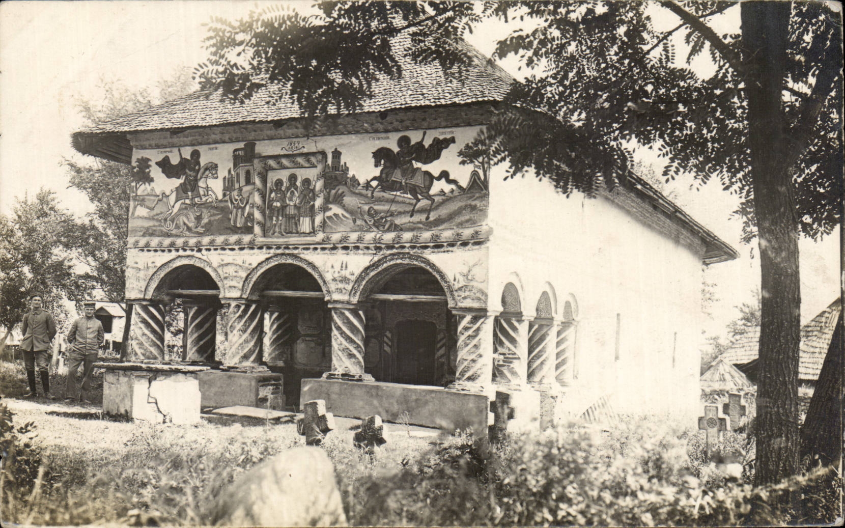 Real photo Military close to a Militaria church