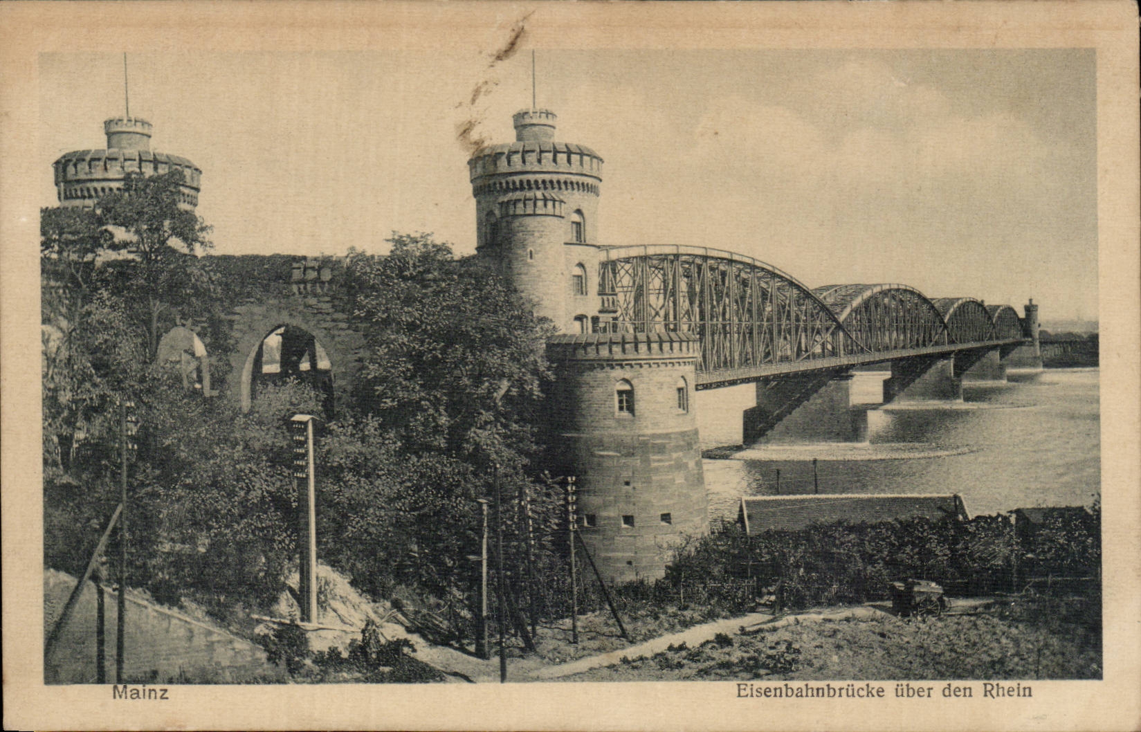 CPA Mainz amndt Rhein Eisenbahnbrucke uber Hohle Rhein