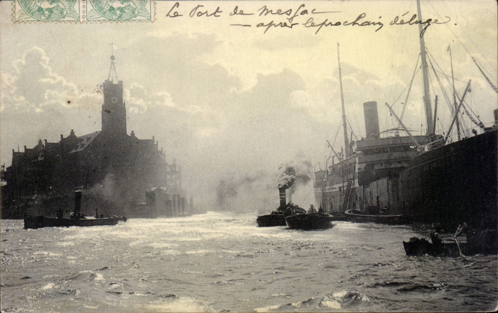 CPA Belgium the port of Masac after the next flood Boat Boat