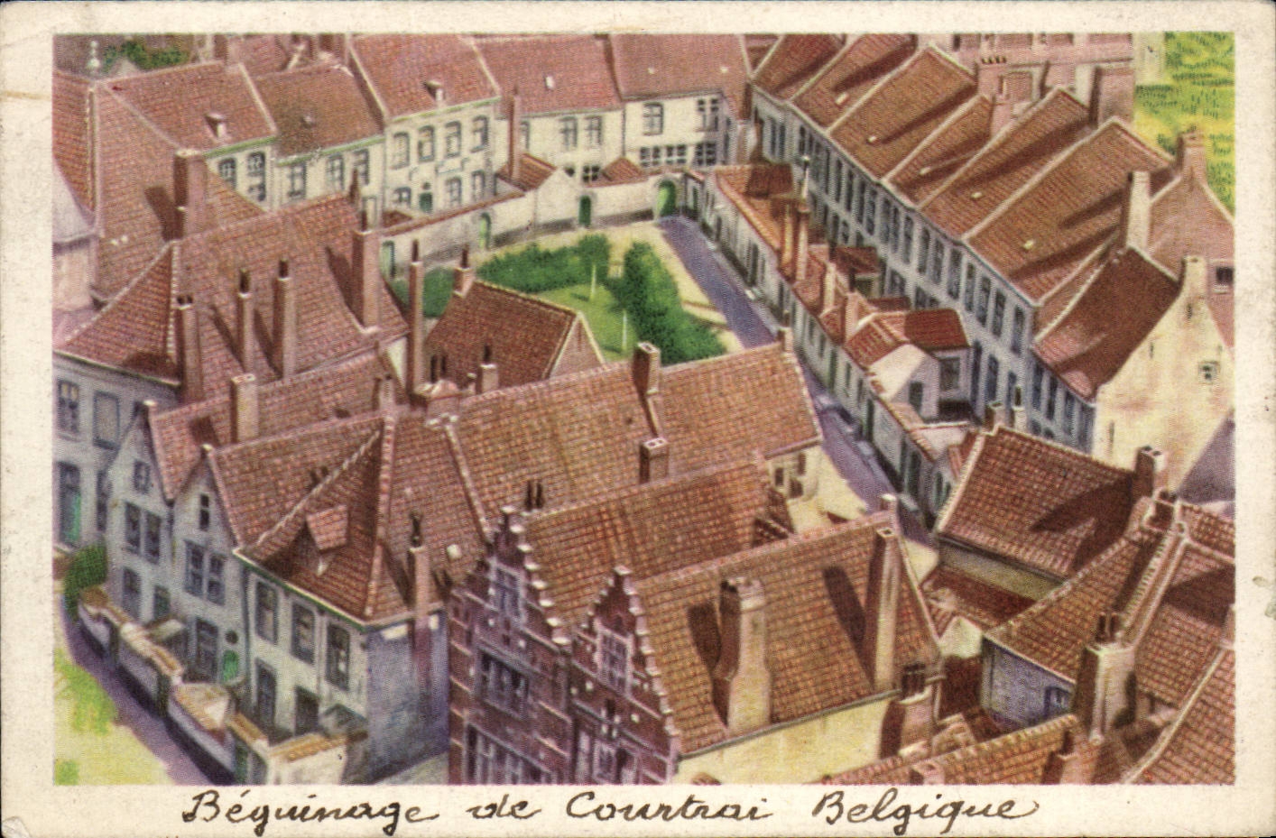 Layer format postcard Belgium Beguinage de Coirtrai