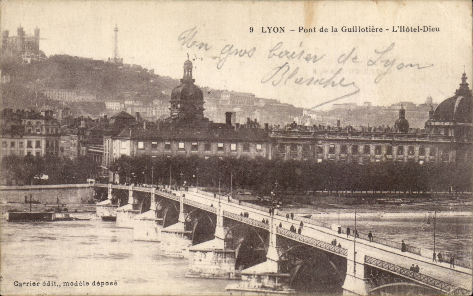 Lyon CPA Bridge of Guillotiere the hotel god