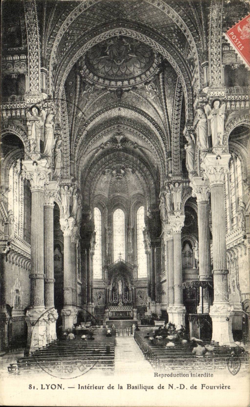 Interior Lyon CPA of the ND basilica of Fourviere