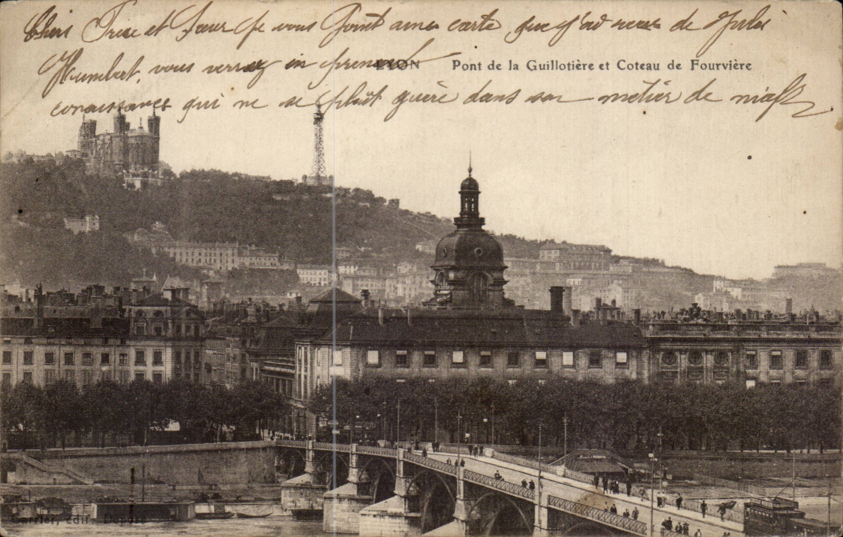 Lyon CPA Bridge of Guillotiere and slope of Fourviere