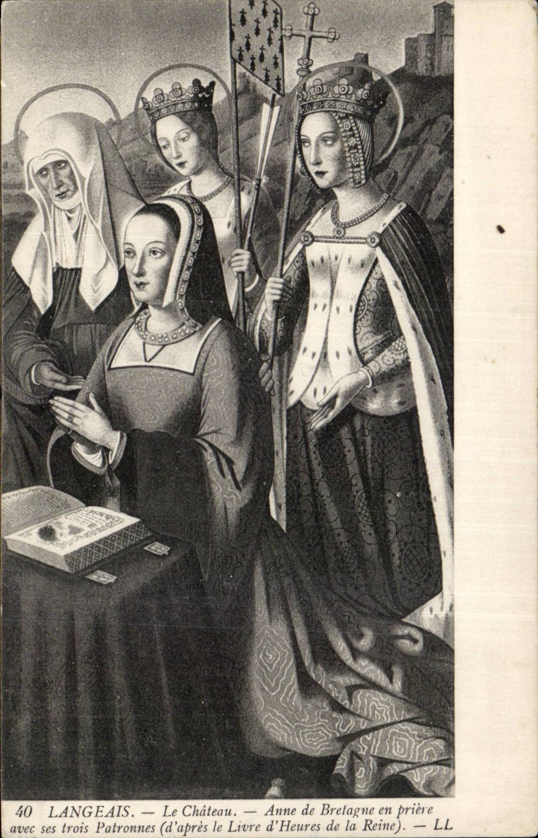 CPA Langeais Le chateau Anne de Bretagne en priere avec ses trois patronnes livre d'heures de la reine