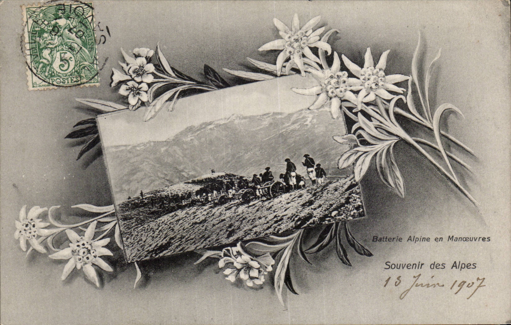 CPA alpine Battery in operations Souvenir of the Alps Militaria