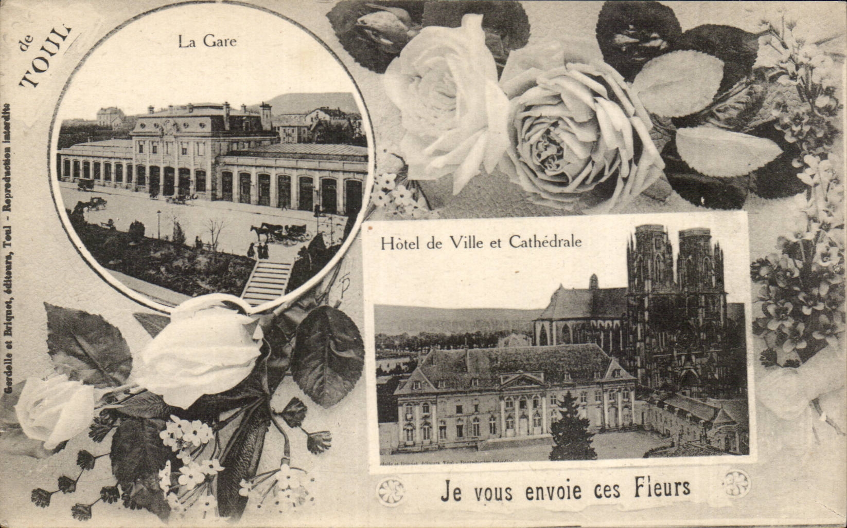 Toul CPA Train station Town hall and cathedral