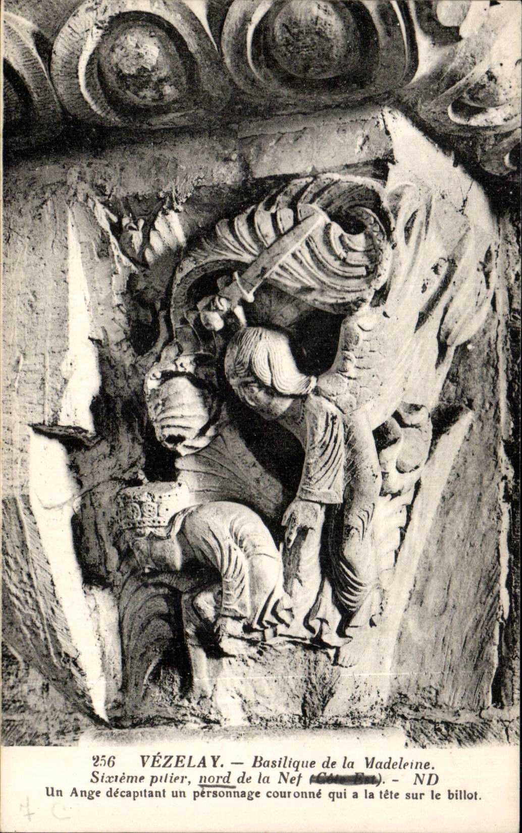 CPA Vezelay Basilica of the Madeleine Capital an angel decapitating a character who with the head on the block