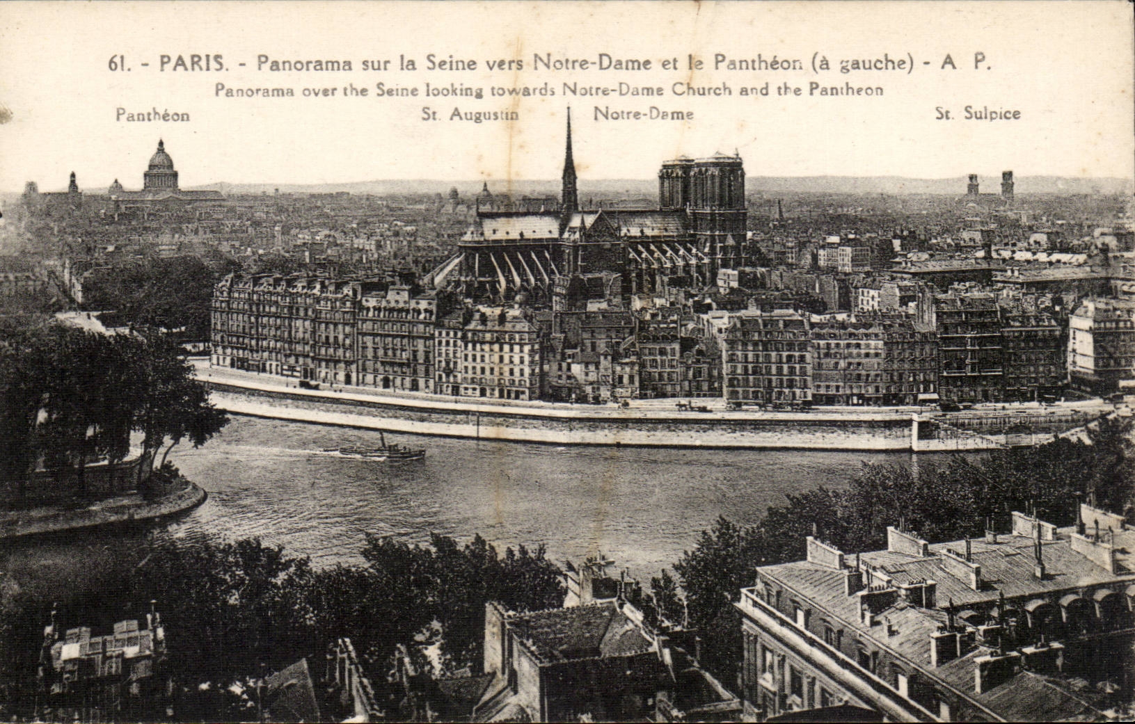 CPA Paris Panorama sur la Seine vers Notre Dame et le Pantheon