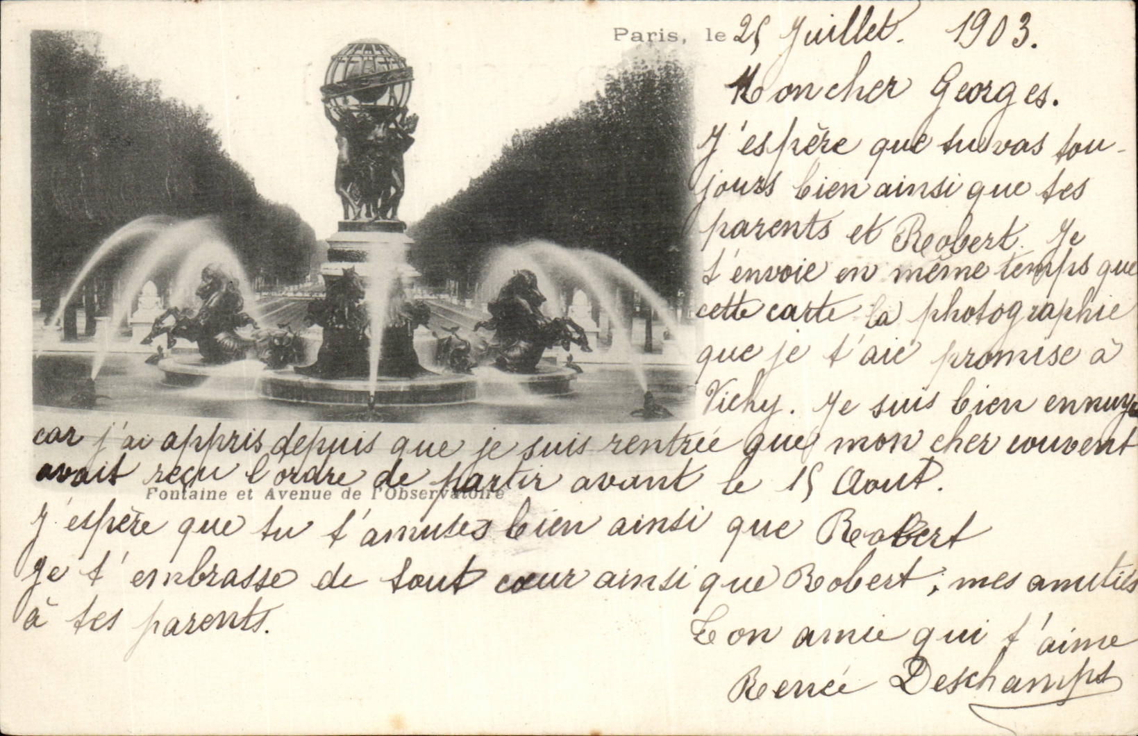 Paris CPA Garden of Luxembourg Fountain and avenue of the obseratoire