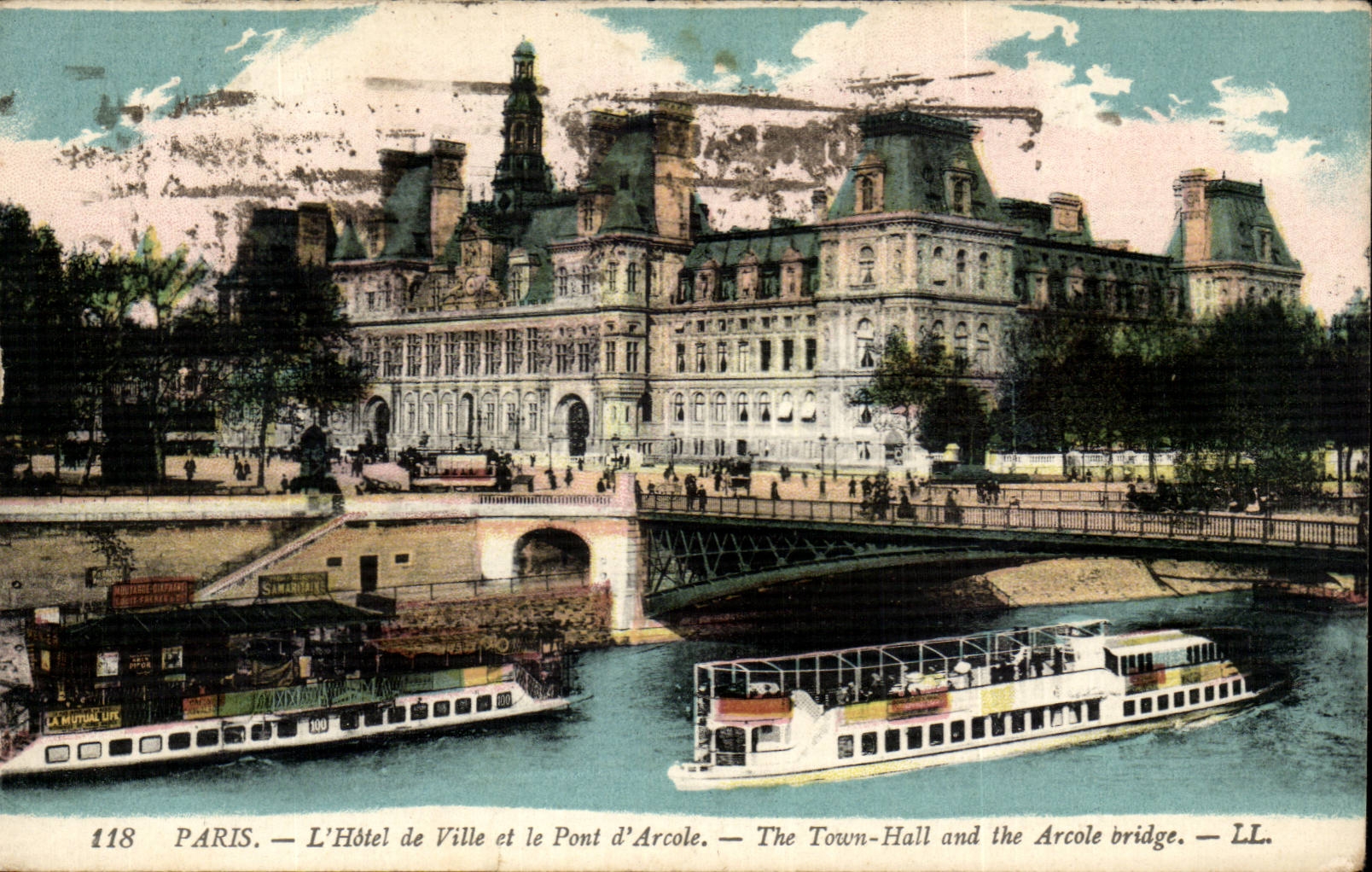 Paris CPA Pont d'Arcole et hotel de ville