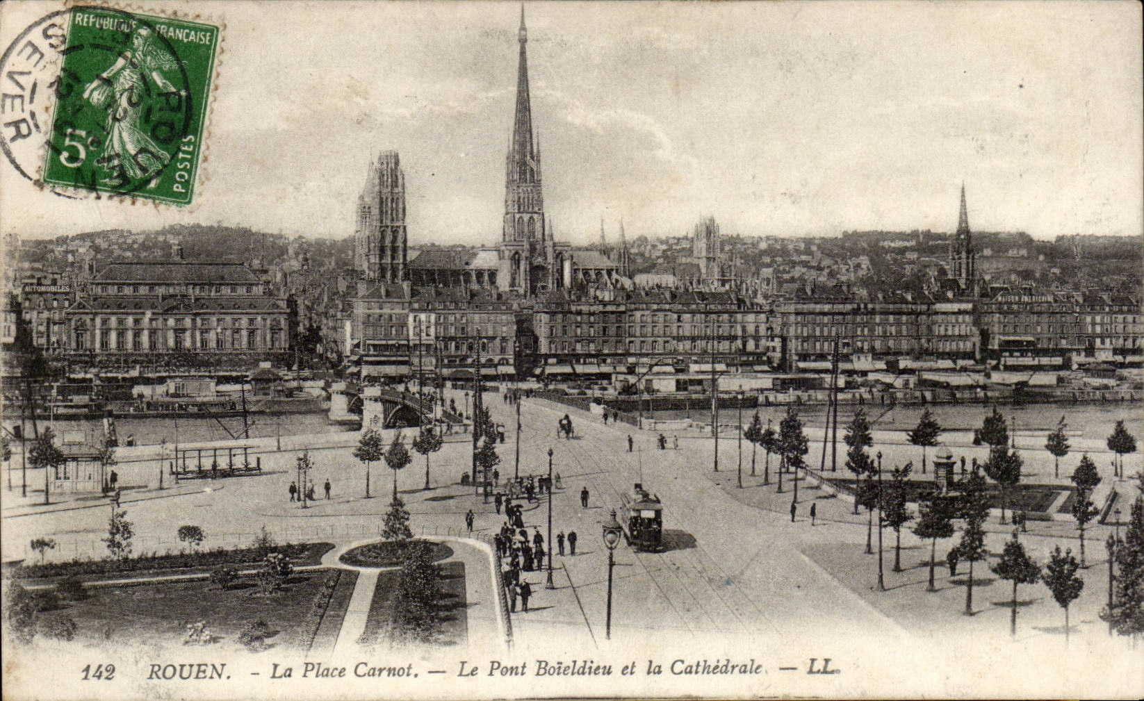CPA Rouen the Carnot place the Boieldieu bridge and the cathedral