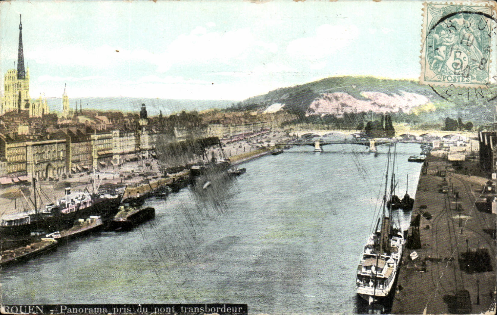 CPA Rouen Panorama taken of the transporter bridge