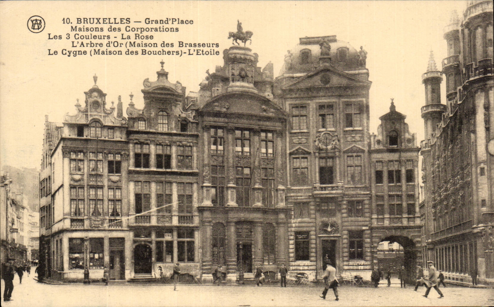 CPA Brussel grossartiges Platz-Haus der Korporationen die 3 Farben das Rosa der Goldbaum der Schwan