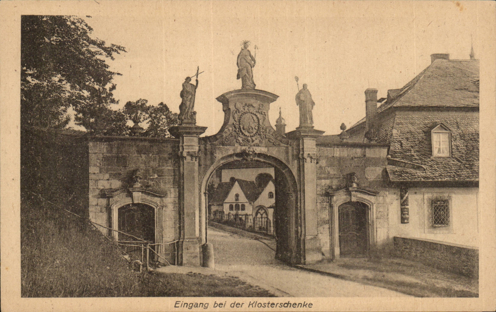 CPA Eingang EIB der Klosterschenke Milt Genesungheim xviii armeekorps Eberbach