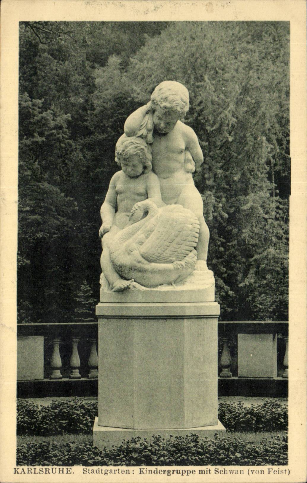 CPA Karlsruhe Stadtgarten Kindergruppe mit Schwan