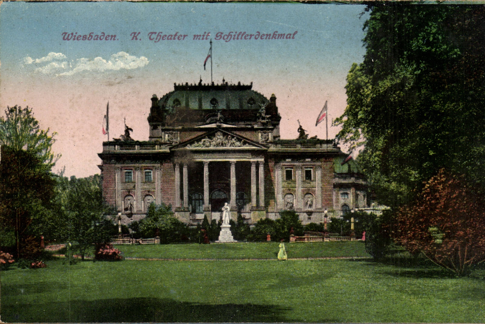 CPA Wiesbaden K Theater setzte Schillerdenkmal