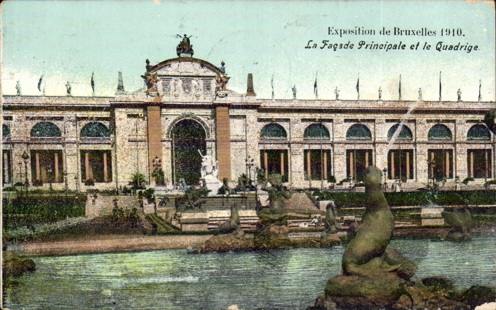 CPA Brussels Fair of 1910 the principal frontage and Qaudrige