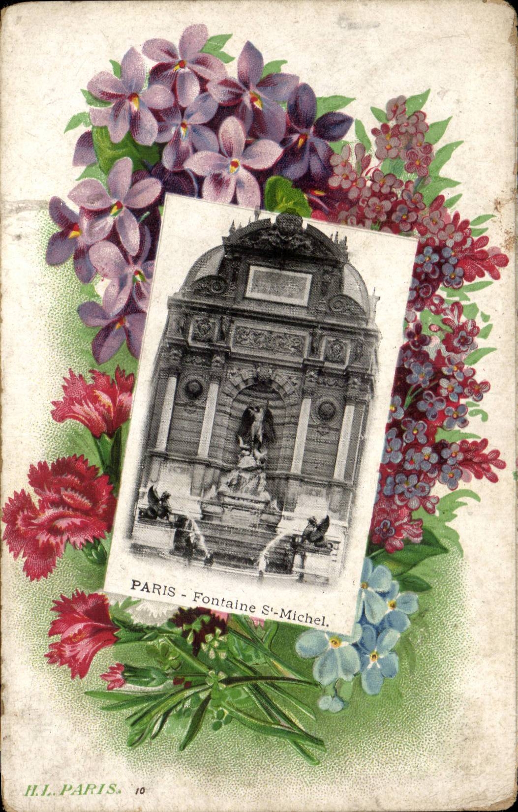 Paris - 4 -Souvenir - Fleurs - Fontaine Saint Michel - CPA