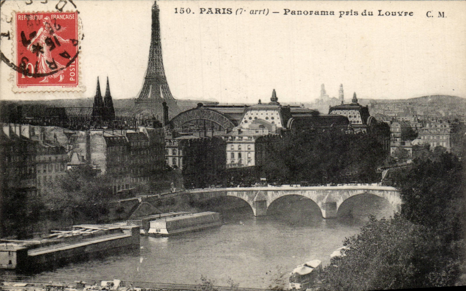 Paris - 7 - Panorama taken of the Louvre - Eiffel Tower - Eiffel Tower CPA