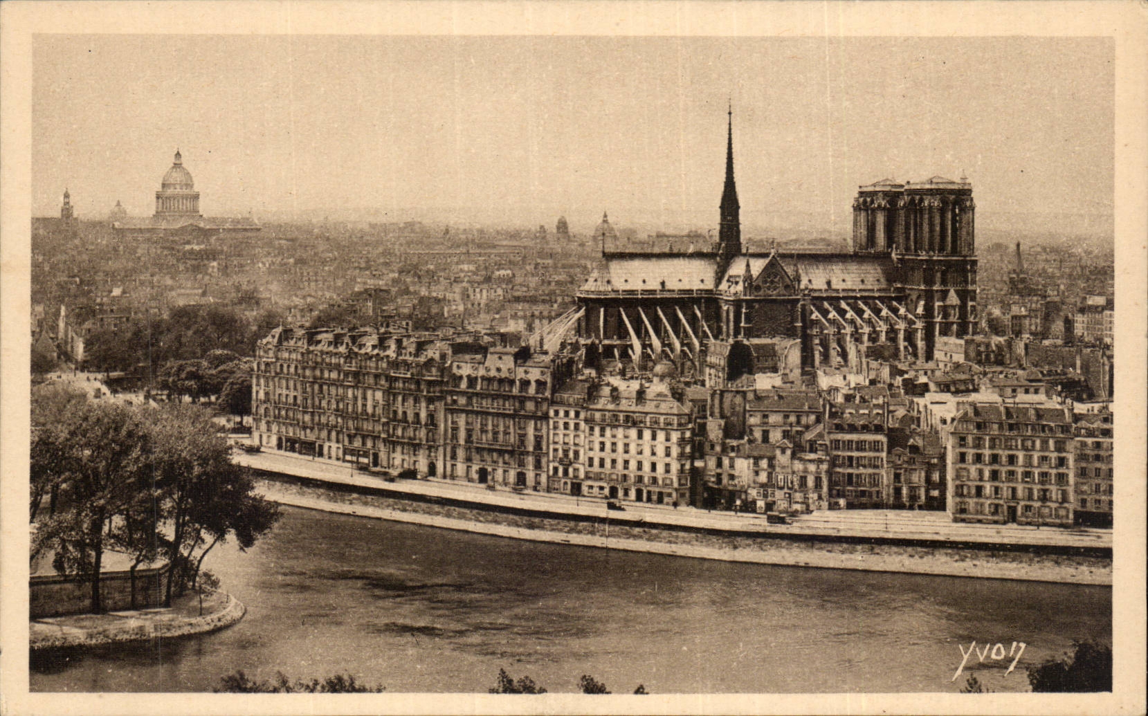 Paris - Perspective sur Notre Dame et le Pantheon - Yvon - CPA