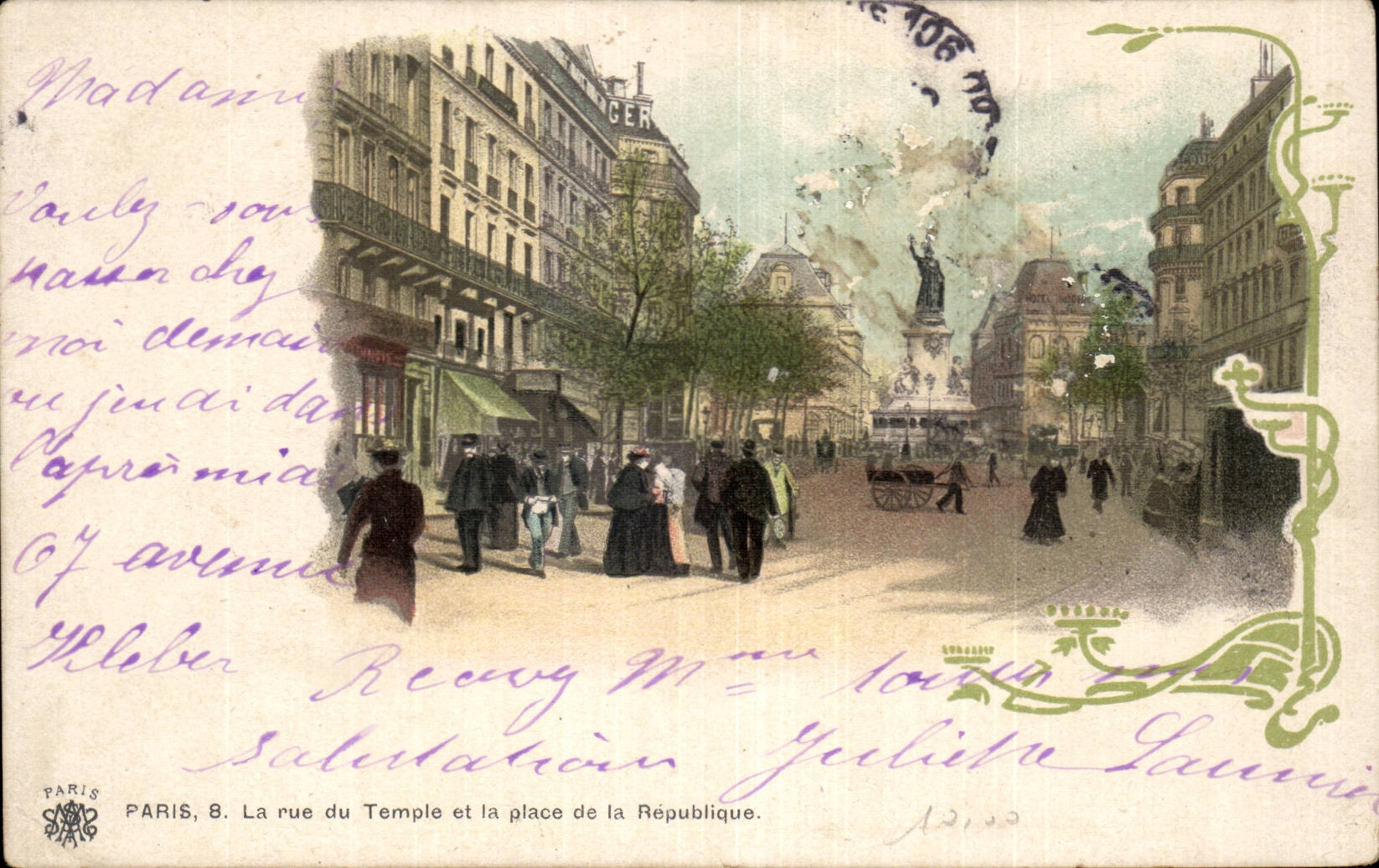 Paris - 10 - the Street of the Temple and the Place of the Republic - CPA