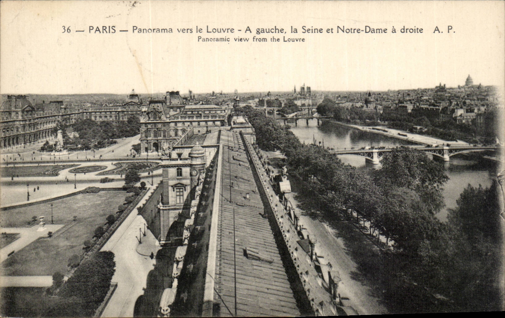 Paris - 1 - Panorama vers le Louvre - A gauche La Seine et Notre Dame a droite - CPA 