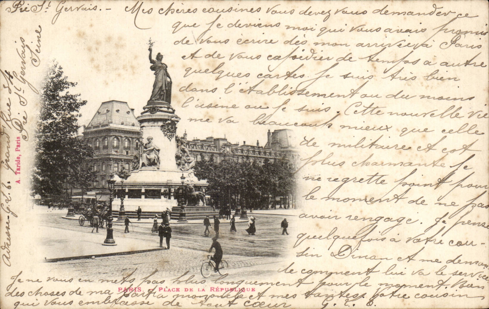 Paris - 10 - Place of the Republic - bicycle - CPA