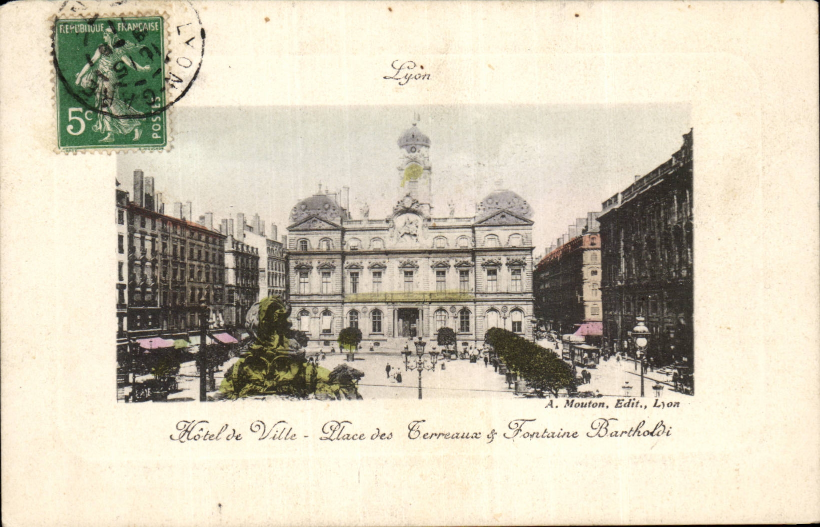 CPA Lyon Town hall Places Composts and Bartholdi fountain
