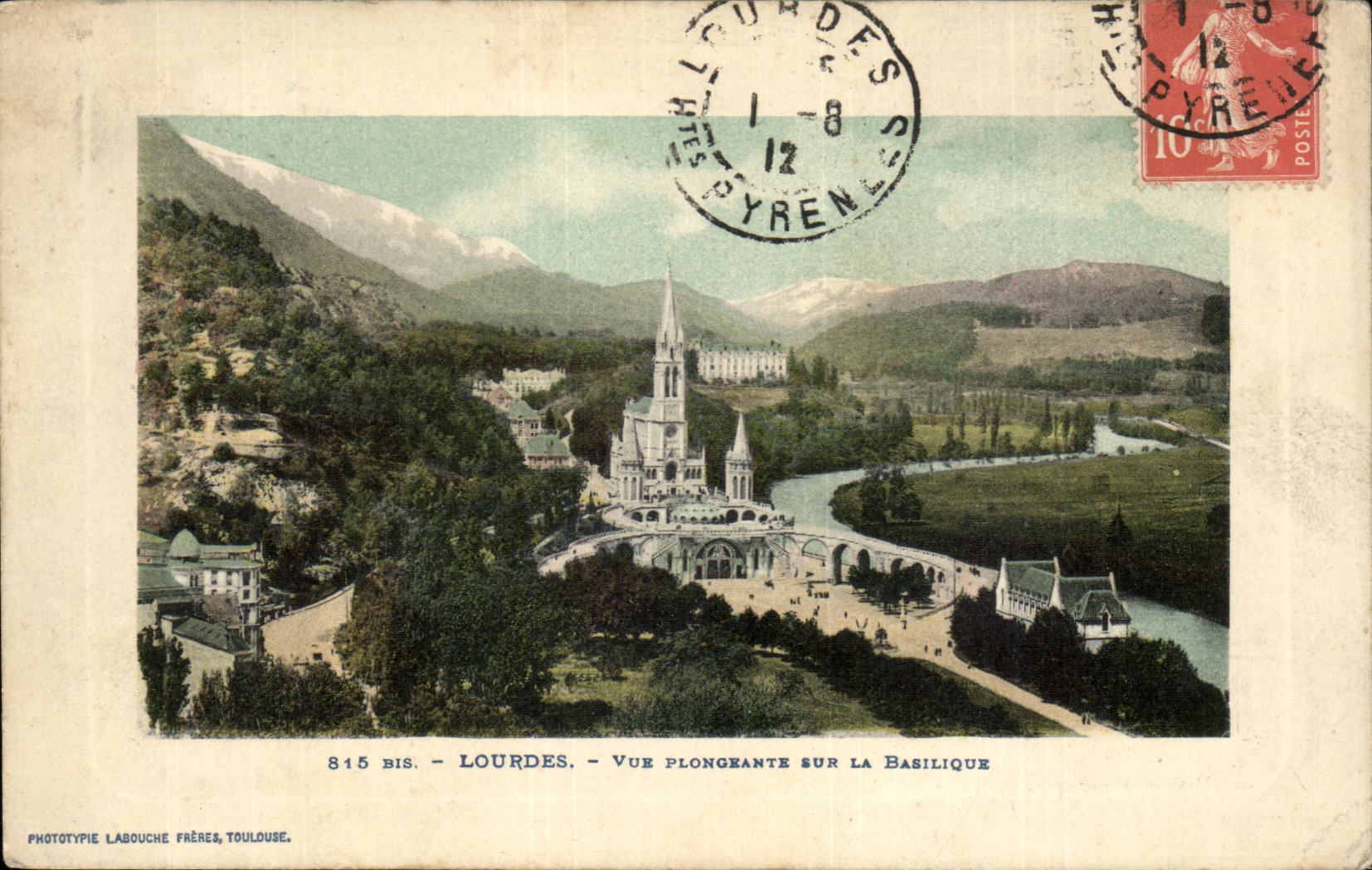 Lourdes - View from above on the Basilica - CPA