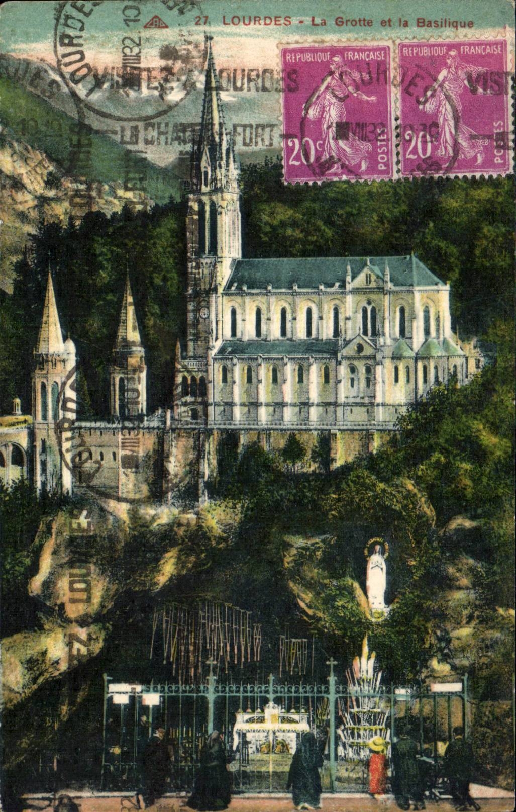 Lourdes - the Cave and the Basilica - CPA