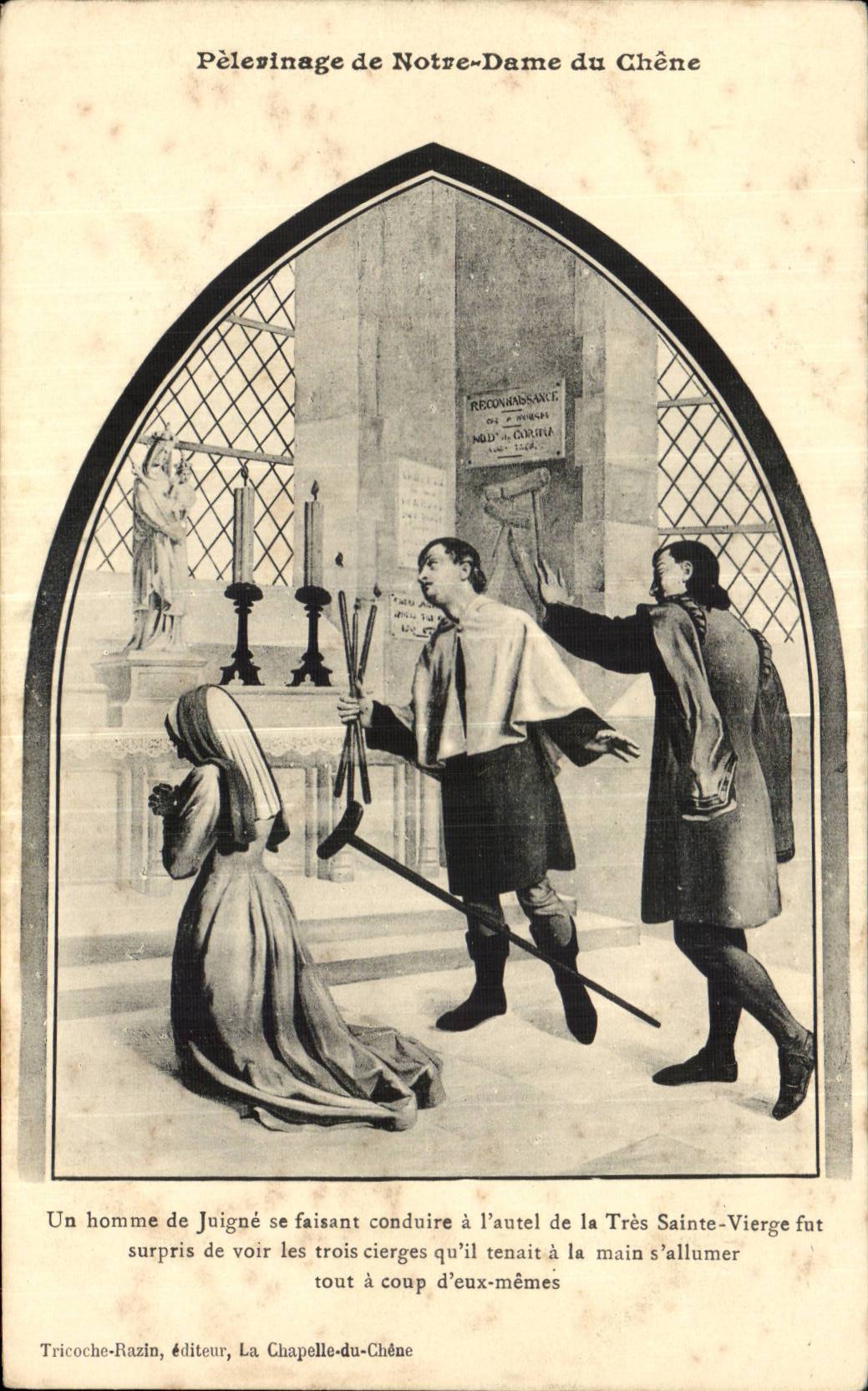 CPA Pilgrimage of Notre Dame of the Oak a man of Juigne being made lead to the furnace bridge of the very Blessed Virgin