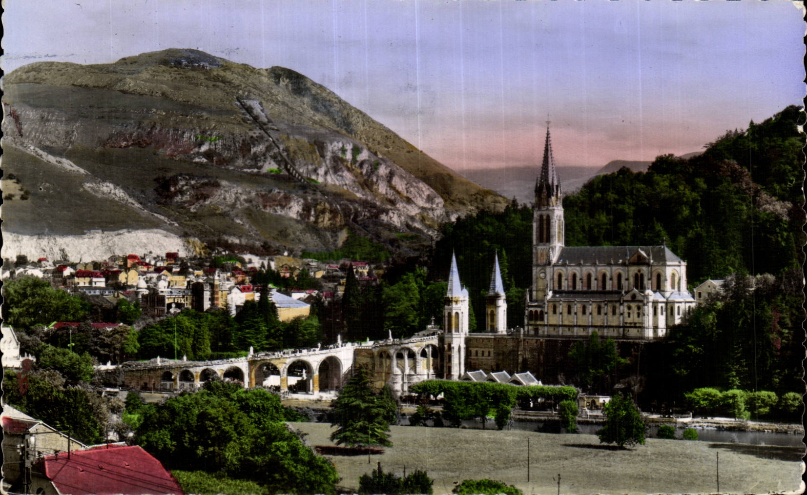 CPSM Lourdes the basilica and the peak of Jer