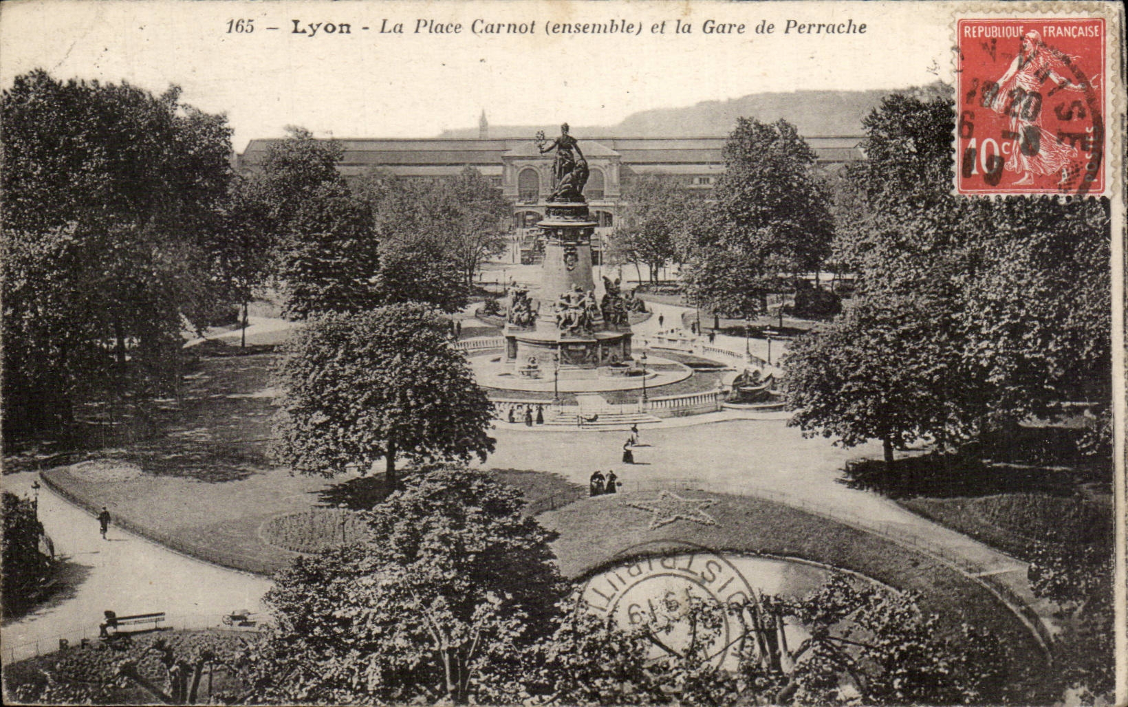 Lyon CPA the Carnot place and Train station of Perrache