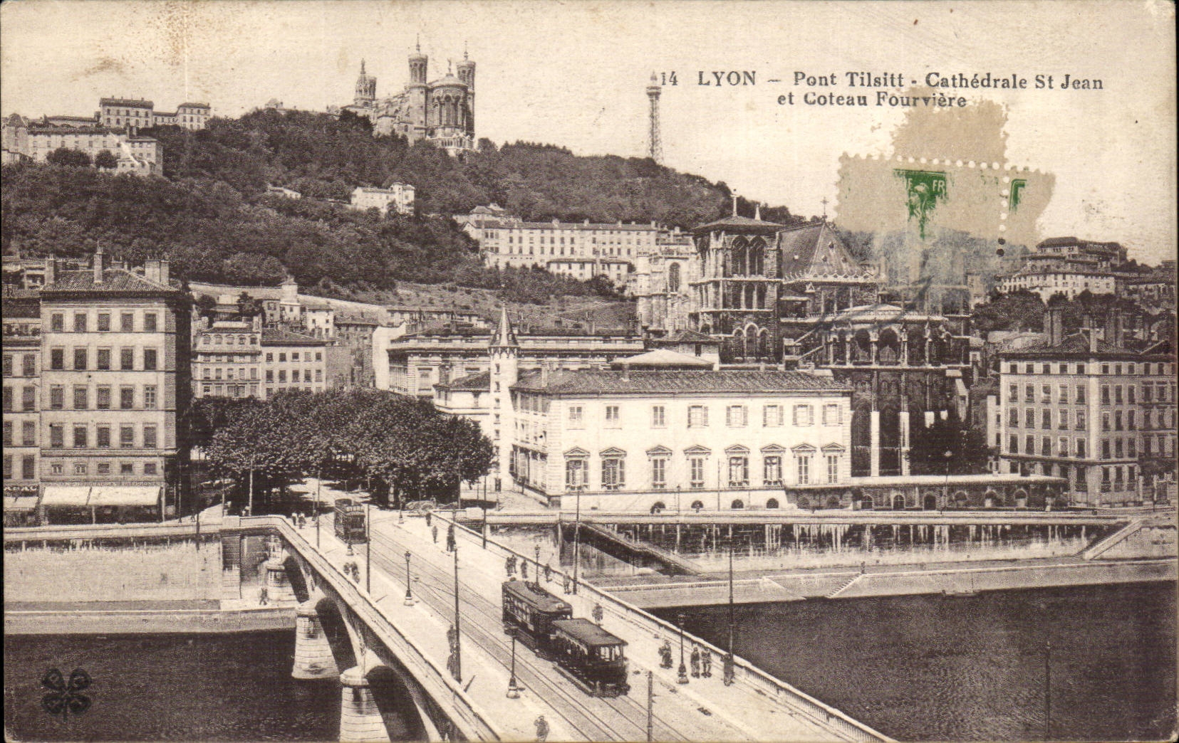Lyon CPA Bridge Tilsitt Cathedral St Jean and Foruviere slope