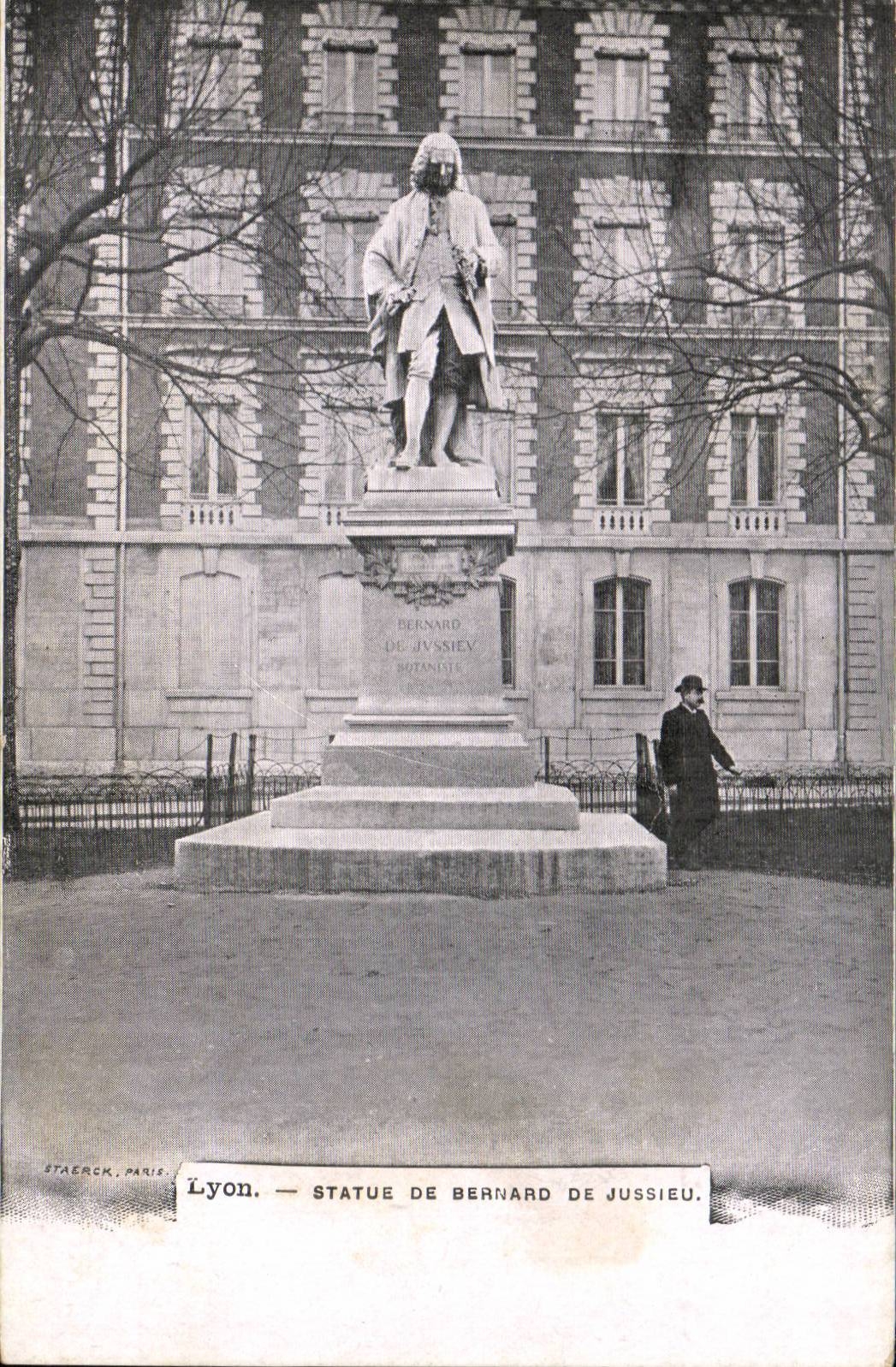 Lyon CPA Statue of Bernard de Jussieu Publicity Clock of Auxerre